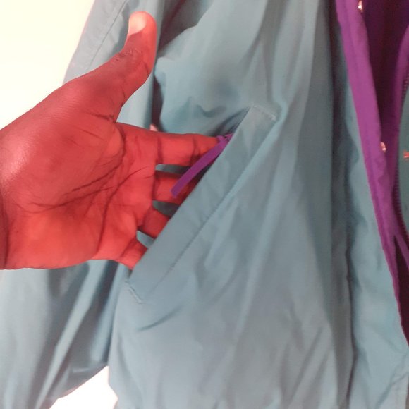 Torquoise Blue/Purple Winter Windbreaker jacket  removable Fleece Liner, hood M - Picture 8 of 8